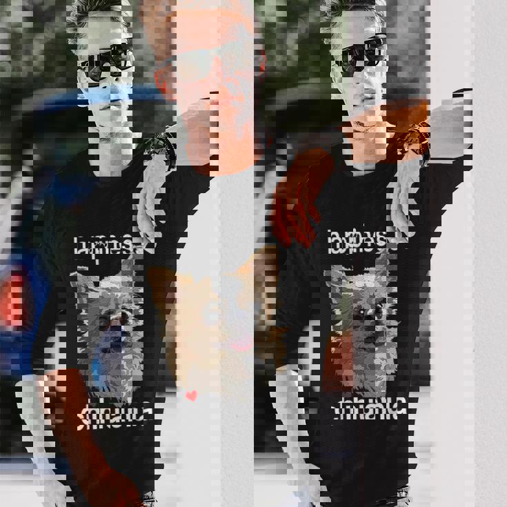 幸せはロングヘア チワワ 長髪 チワワ ママ パパ 長袖Tシャツ 彼への贈り物