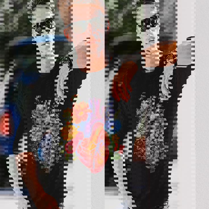 心臓超音波検査者ギフト 心臓専門医ギフト ハートフラワー 長袖Tシャツ 彼への贈り物