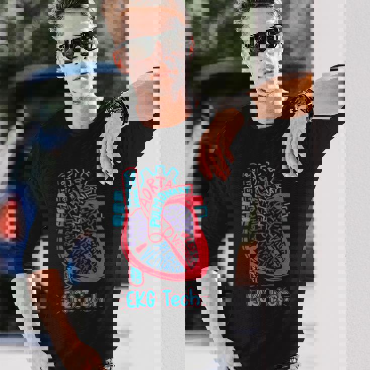 心電図技術者 心臓の各部位 看護師 循環器科 ギフト 長袖Tシャツ 彼への贈り物