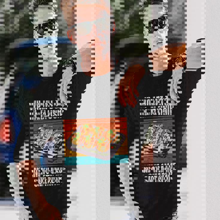 恋愛をしたいヴィンテージ可愛いたこ焼き 長袖Tシャツ 彼への贈り物