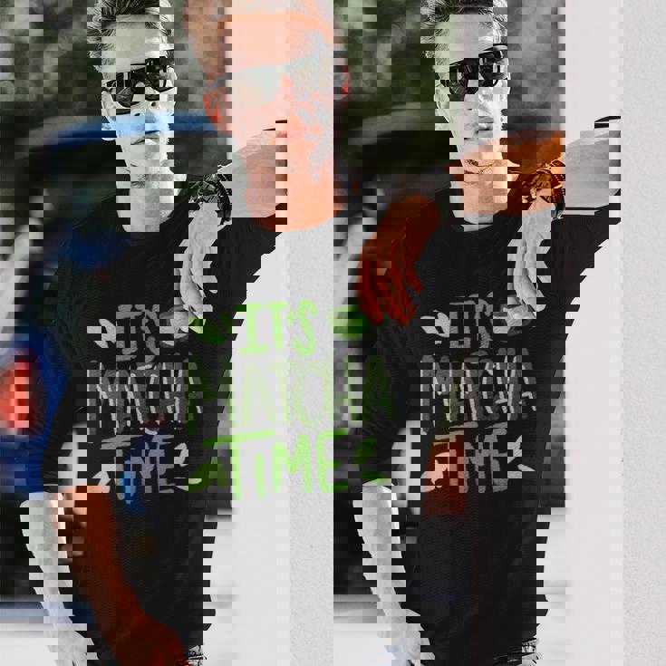 抹茶タイム おいしい日本の抹茶 長袖Tシャツ 彼への贈り物