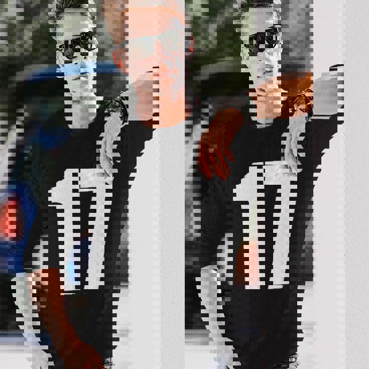 数字 セブンティーン数字 17 プレーンホワイト数字 長袖Tシャツ 彼への贈り物