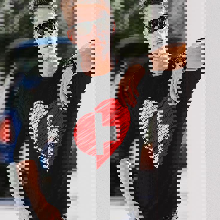 日本 スイス ハート 日本国旗 スイス国旗 ハート 長袖tシャツ 長袖Tシャツ 彼への贈り物