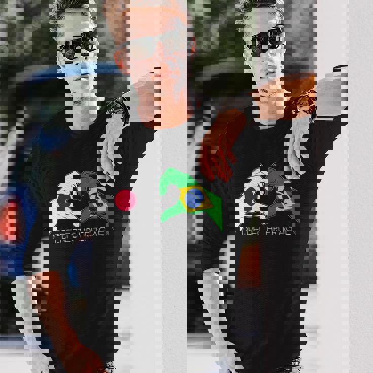 日本とブラジル ブラジル 日本人 パーフェクトヘリテージ ハート 長袖tシャツ 長袖Tシャツ 彼への贈り物