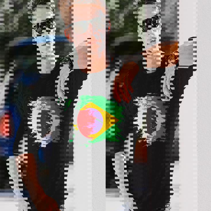 日本とブラジルのdnaヘリテージフラッグ 長袖tシャツ 長袖Tシャツ 彼への贈り物