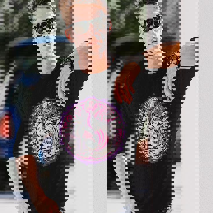 民話 きつね 九尾狐 日本龍 長袖Tシャツ 彼への贈り物