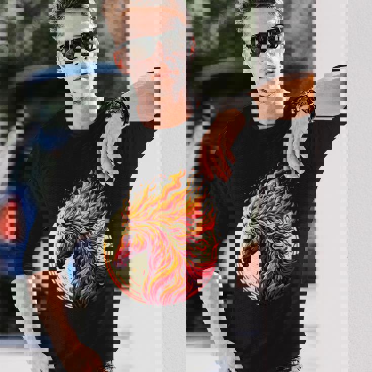 燃える 動物 馬 動物 クール 馬 火 炎 長袖Tシャツ 彼への贈り物