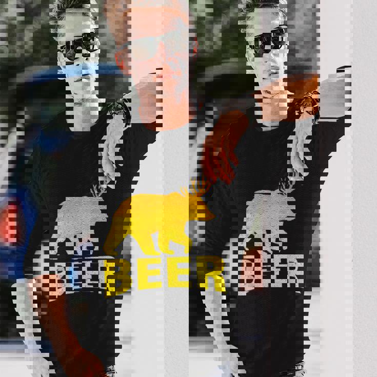 狩猟 ビール スピリット 動物 ティー ベア 鹿 ティー ビール クマ 鹿 長袖Tシャツ 彼への贈り物