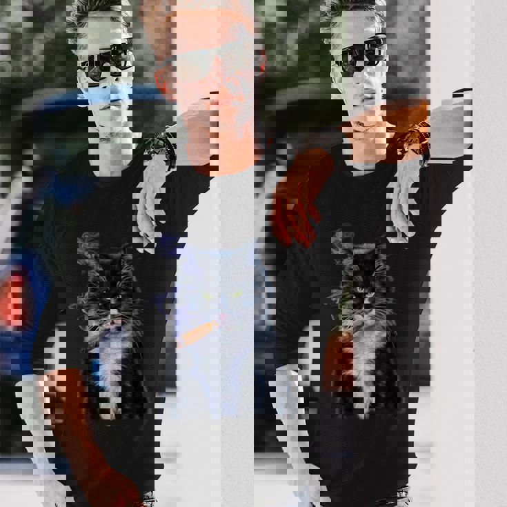 猫 ネコ ボス たばこ ねこ 長袖Tシャツ 彼への贈り物