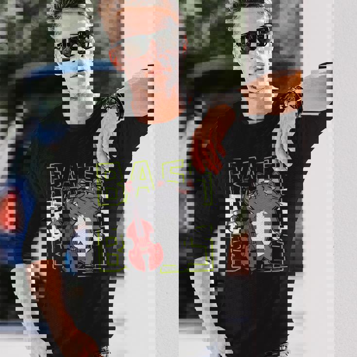 猫 二重低音プレーヤー 長袖Tシャツ 彼への贈り物