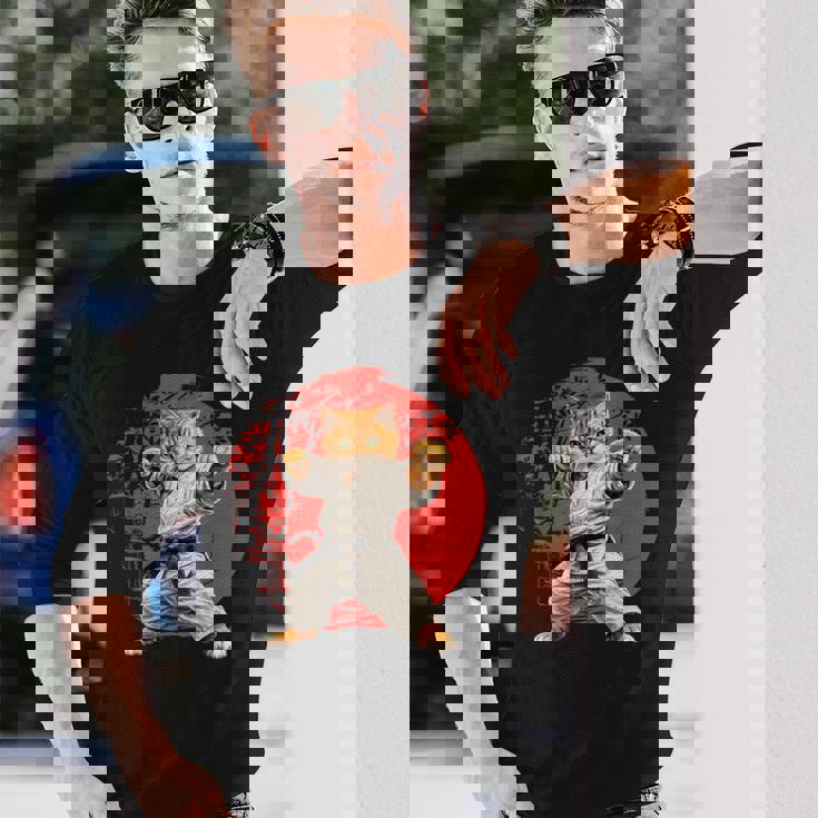 猫 空手 柔道 日本 日没 面白い 空手 猫 長袖Tシャツ 彼への贈り物