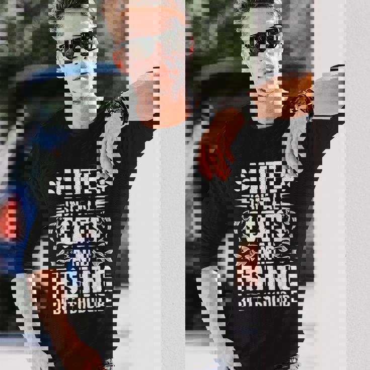 猫と釣り漁師 おもしろ釣り 長袖Tシャツ 彼への贈り物