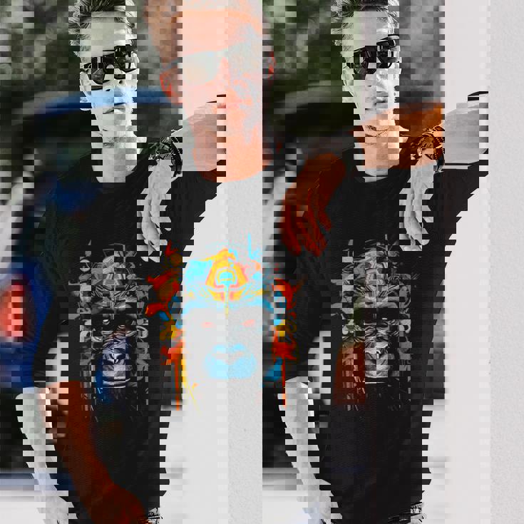 猿 動物 モチーフ イラスト 猿 長袖Tシャツ 彼への贈り物