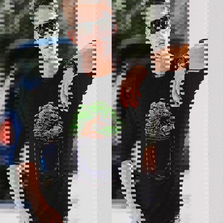 盆栽 木 膨らみポケット 面白いデザイン 盆栽 長袖Tシャツ 彼への贈り物