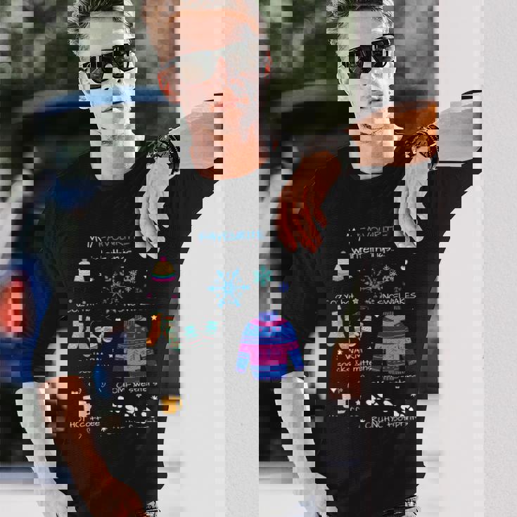 私のお気に入りの冬のものは、居心地の良い帽子、雪の結晶、ホットコーヒーです。 長袖tシャツ 長袖Tシャツ 彼への贈り物