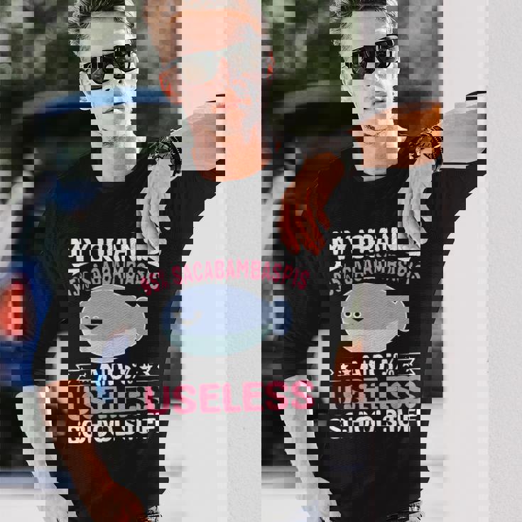 私の脳は95％サカバンバスピスの面白い魚のミーム 長袖Tシャツ 彼への贈り物