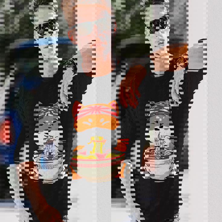 秋田芝犬ラーメンそばうどん丼アニメ漫画 長袖Tシャツ 彼への贈り物