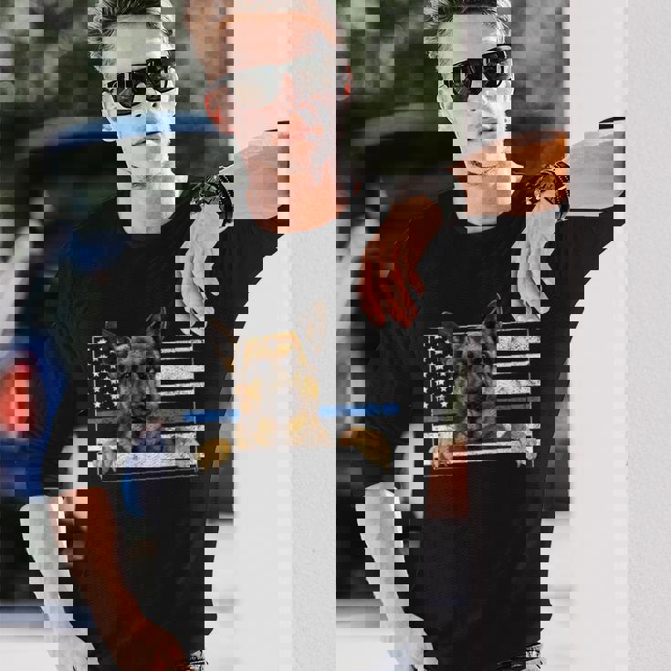 細いブルーライン K9 ジャーマンシェパード 犬 警察官 長袖Tシャツ 彼への贈り物