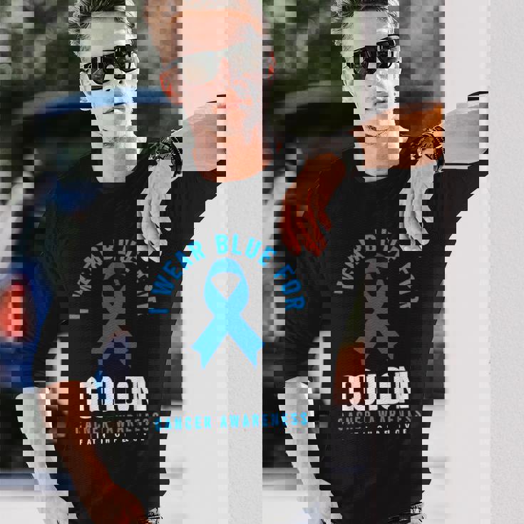 結腸直腸癌 I Wear Blue For Colon Cancer Awareness 長袖Tシャツ 彼への贈り物