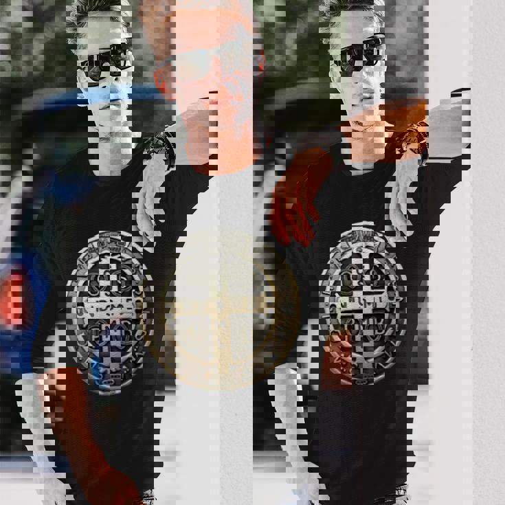 聖ベネディクトメダル 聖ベネディクトクロス カトリック クリスチャン 長袖Tシャツ 彼への贈り物