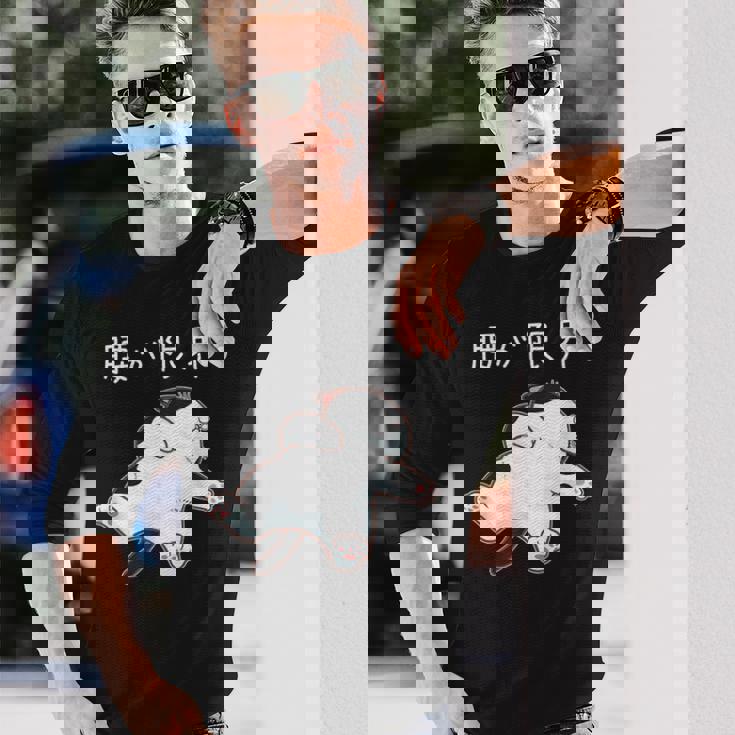 腰が限界 面白いtシャツ 猫 なまけもの 文字入り メンズ おもしろ 筆文字 面白い 服 おもしろグッズ 文字 長袖Tシャツ 彼への贈り物