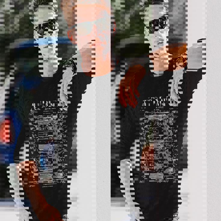 自動ピストル 拳銃 銃器 ヴィンテージガン 特許プリント 長袖Tシャツ 彼への贈り物