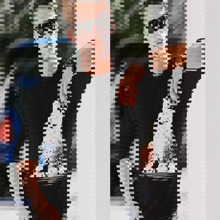 遠吠えするオオカミ 星空 オオカミモチーフ 男女兼用 長袖Tシャツ 彼への贈り物