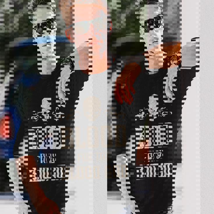 邪悪な頭蓋骨の血 血神 地獄の魔王 長袖Tシャツ 彼への贈り物