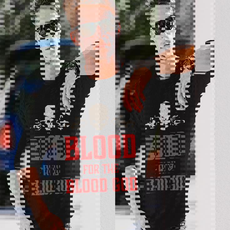 邪悪な頭蓋骨の血 血神 地獄の魔王 長袖tシャツ 長袖Tシャツ 彼への贈り物