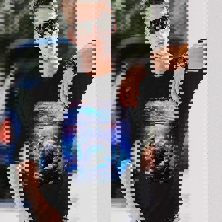 銀河 イルカ 宇宙 地球 海 長袖Tシャツ 彼への贈り物