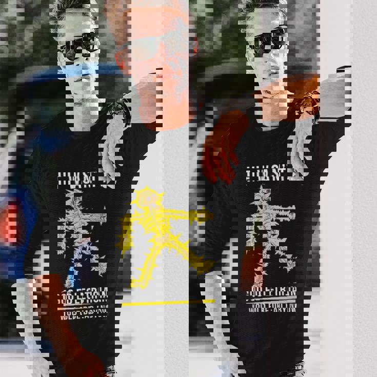 メンズ 電気技師が下手だったら骨が感電死する 長袖Tシャツ 彼への贈り物