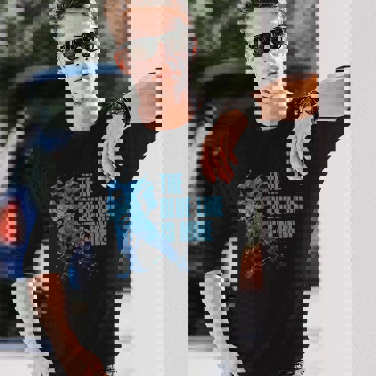 青い線は私のもの アイスホッケー 長袖Tシャツ 彼への贈り物