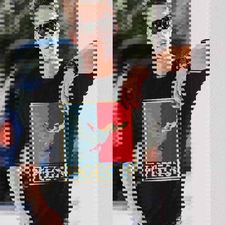 面白いtシャツ ハト 鳥 鳩 クール バードウォッチング 服 メンズ おもしろ 面白い おもしろグッズ 長袖Tシャツ 彼への贈り物