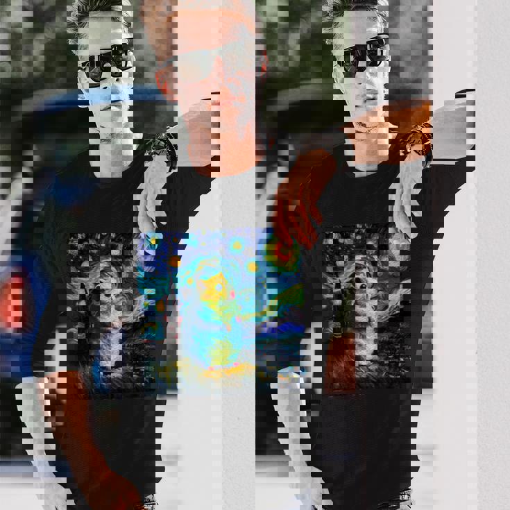 面白いtシャツ ハムスター かわいい ゴッホ 星月夜 動物 メンズ グッズ 面白い 服 ネタ 子供 キッズ 長袖Tシャツ 彼への贈り物