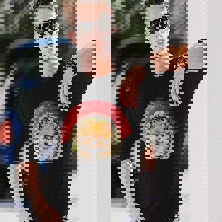 面白いtシャツ ポメラニアン 犬 イヌ 寿司 メンズ 犬好き グッズ かわいい おもしろ 面白い 服 ネタ 長袖Tシャツ 彼への贈り物