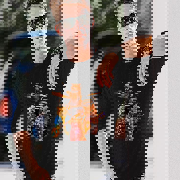 面白いtシャツ 猫 ネコ ギター バンド メンズ 猫好き グッズ おもしろ 面白い 服 ネタ にゃんこ 長袖Tシャツ 彼への贈り物