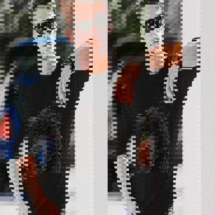 面白いおさるの犬 ブラック スタンダードプードル 長袖Tシャツ 彼への贈り物