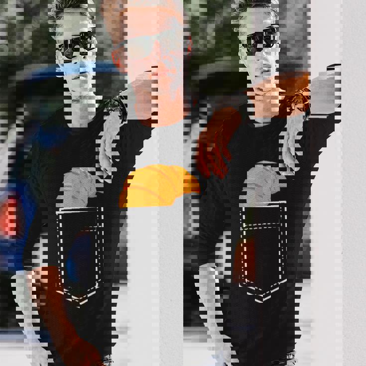 面白いクロワッサンインザポケット 食通 フレンチクロワッサンポケット 長袖Tシャツ 彼への贈り物