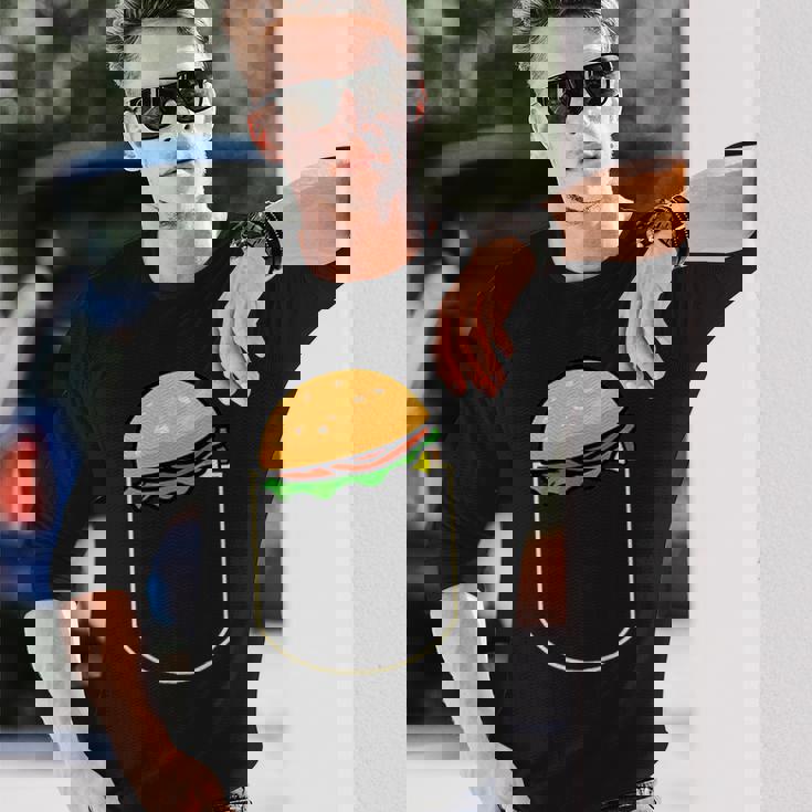 面白いハンバーガー ポケット入り ギフト チーズバーガー ポケット 長袖Tシャツ 彼への贈り物