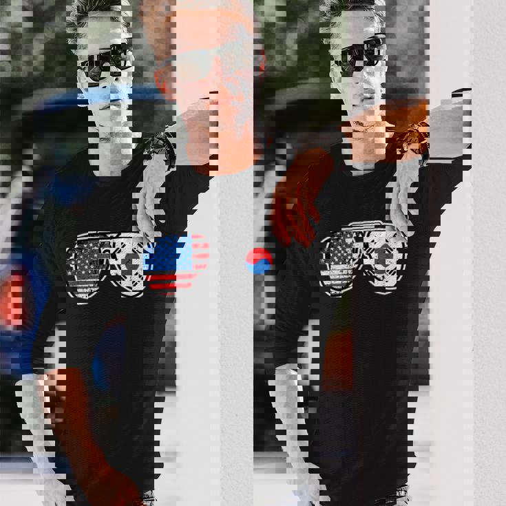 韓国アメリカン プライド サングラス 韓国国旗 アメリカ国旗 長袖Tシャツ 彼への贈り物