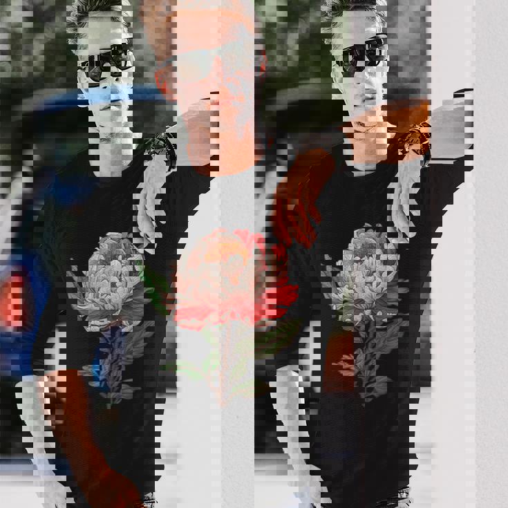 魅惑的な牡丹ブーケ 長袖Tシャツ 彼への贈り物