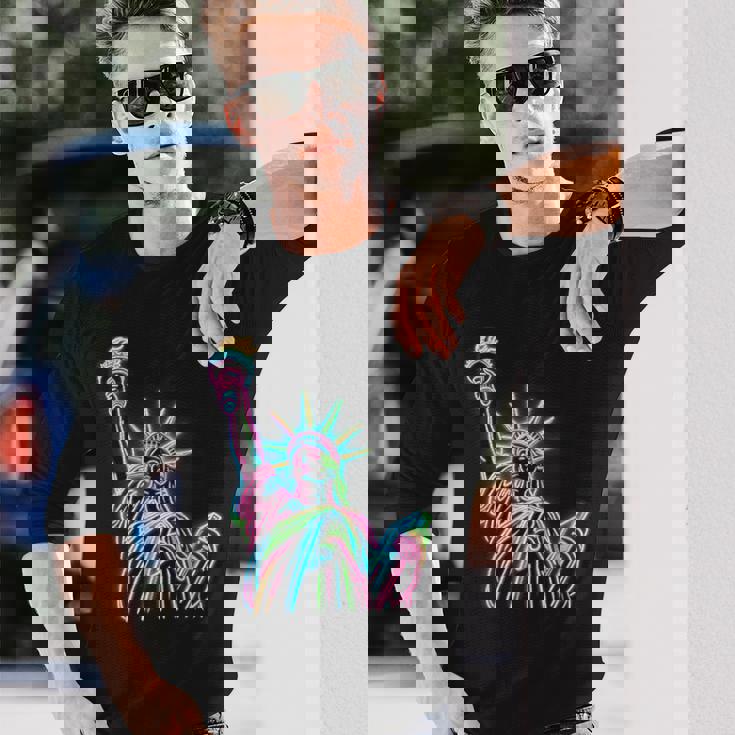 鮮やかな自由の女神tシャツ カラフルなアイコン 長袖Tシャツ 彼への贈り物