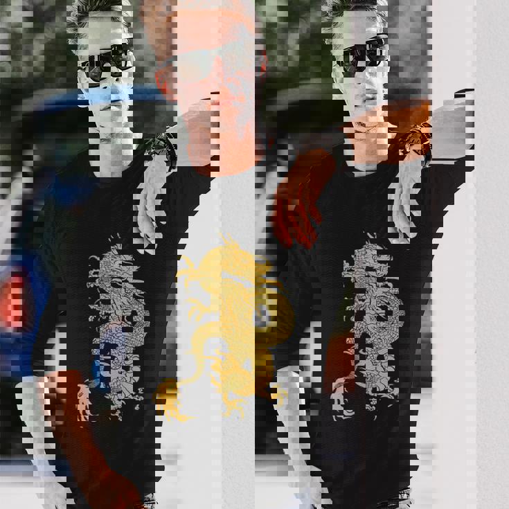 黄金龍 龍 幸運 富裕 幸せ 星 長袖Tシャツ 彼への贈り物