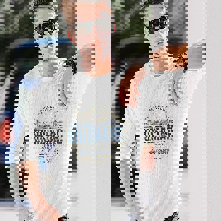 Brisbane Australia オーストラリアレトロスタイルヴィンテージブリスベン 長袖Tシャツ 彼への贈り物