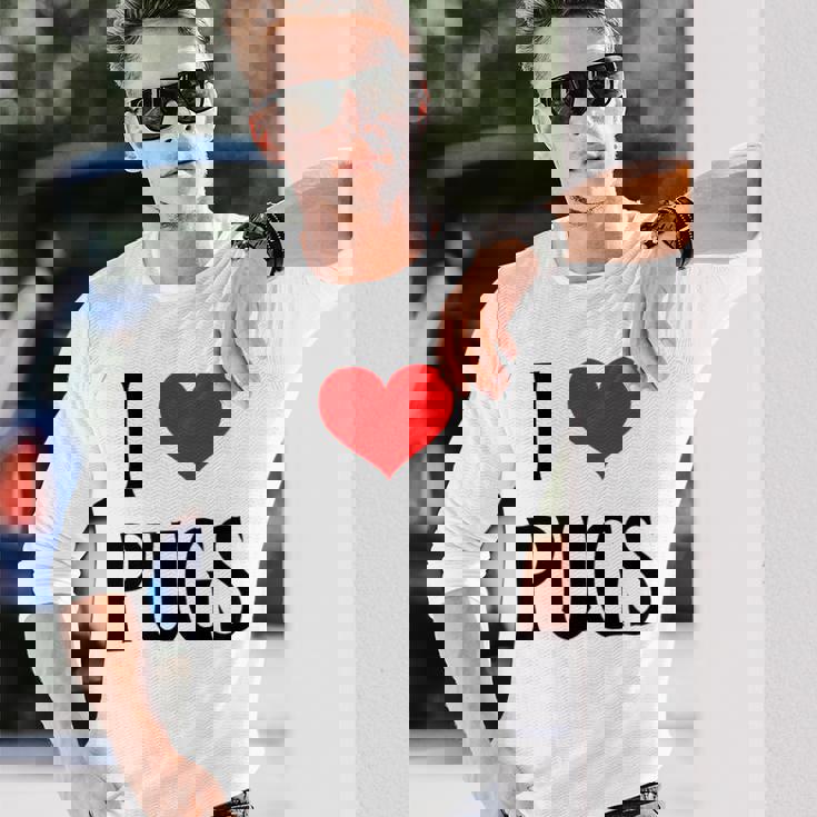 I Love Pugs I Heart Pugs Dog Lover Pet Puppy Dog Pug 長袖Tシャツ 彼への贈り物