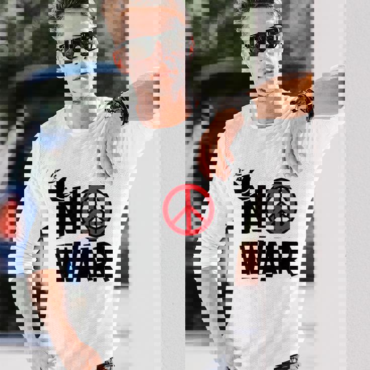 No War 反戦 平和の鳩 長袖Tシャツ 彼への贈り物