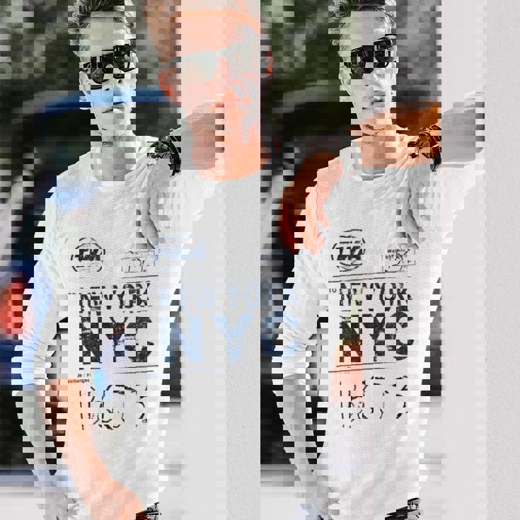 Nyc New York ヴィンテージ 航空会社タグ エアライナー フライングトラベル 長袖tシャツ 長袖Tシャツ 彼への贈り物