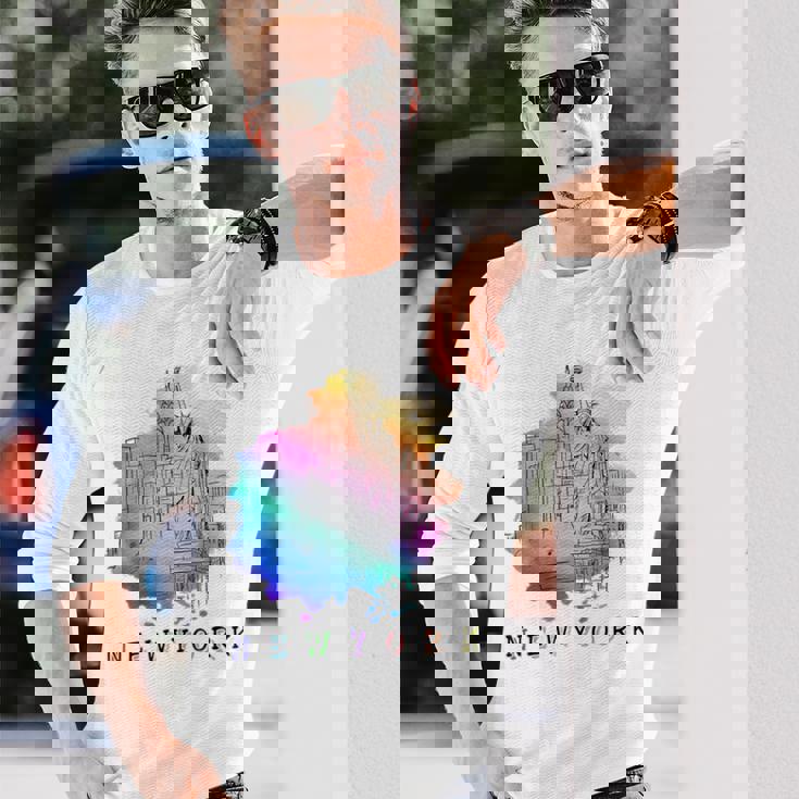 Nyc ニューヨークシティスカイライン 自由の女神 長袖Tシャツ 彼への贈り物