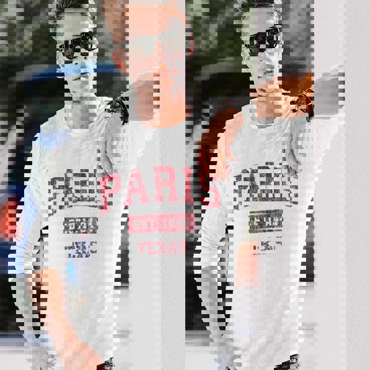 Paris Texas Tx ビンテージスポーツデザイン レッドデザイン 長袖Tシャツ 彼への贈り物