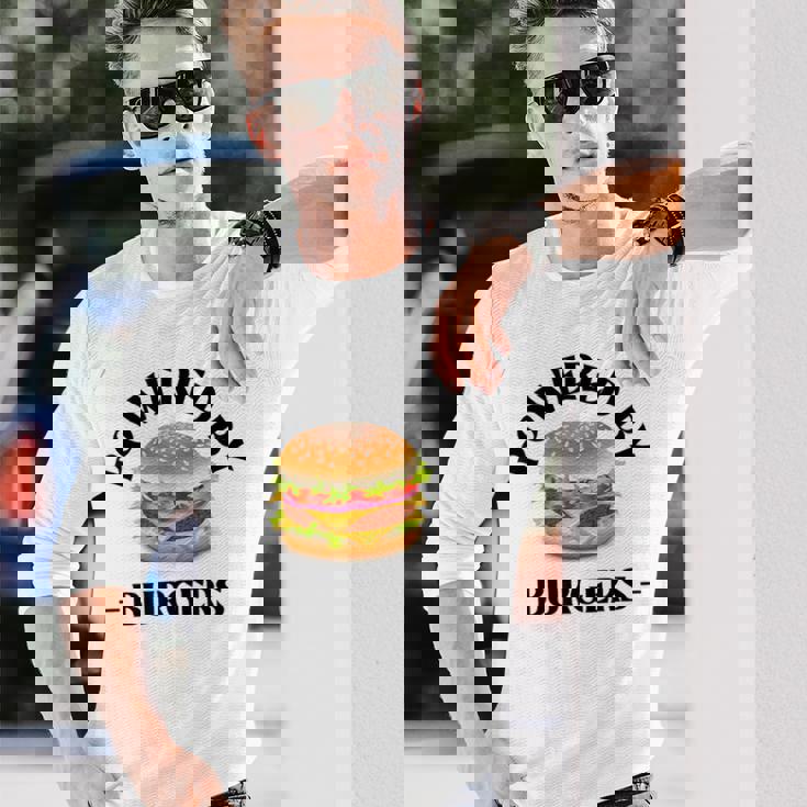 Powered By Burgers ファーストフード愛好家 面白いビーフバーガー 長袖Tシャツ 彼への贈り物
